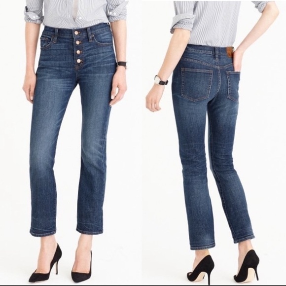 - NWT J.Crew Straightaway Blue Jean Bluff Wash Relaxed Fit Button Fly Crop - Picture 1 of 7
